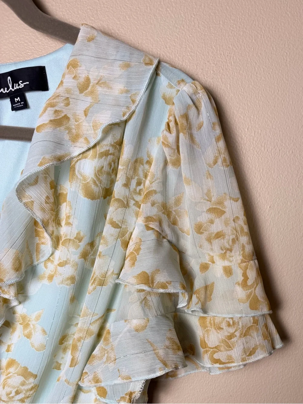Lulus Dreaming Of Romance Dress M Mint Floral Ruffle Mini Tie Front Cottagecore - Picture 8 of 9